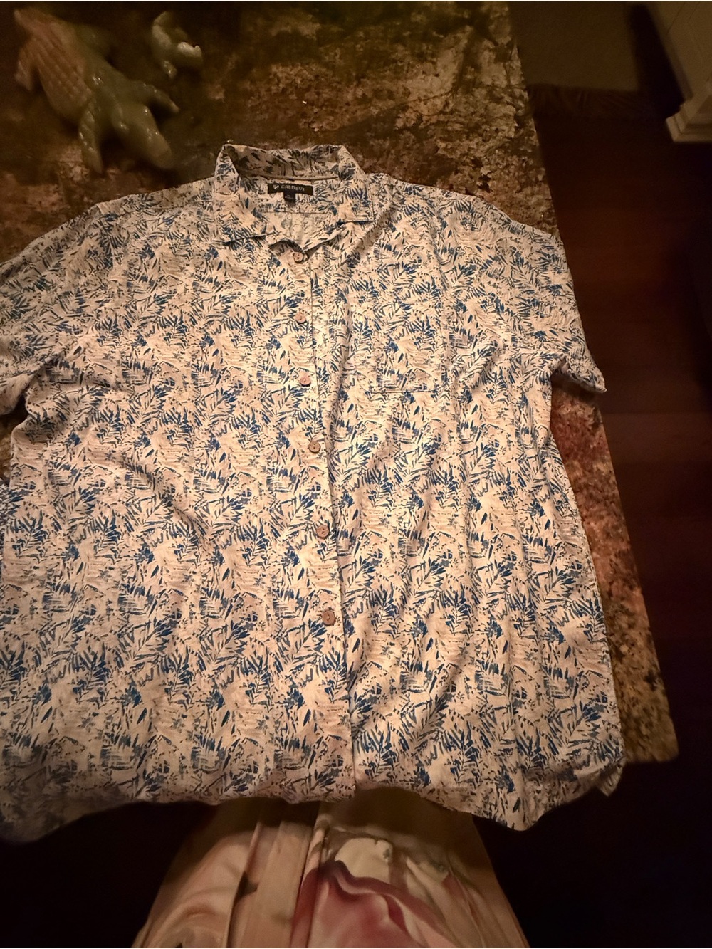 Cremiuex Men's Short-Sleeve Button-Up Shirt - Blue Leaf Print